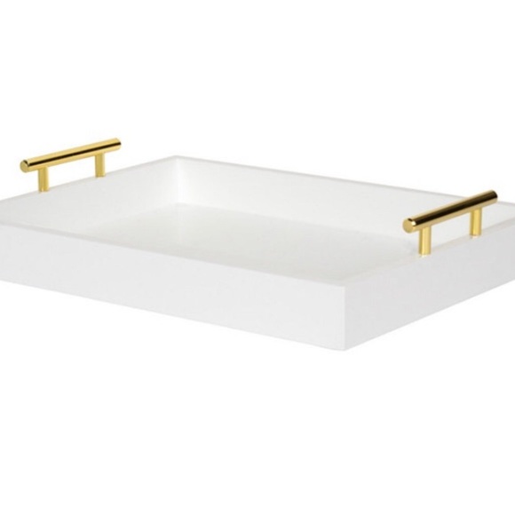 Kate & Laurel White Lipton Decorative Tray Polished Handles 16 x 16” - Picture 5 of 9